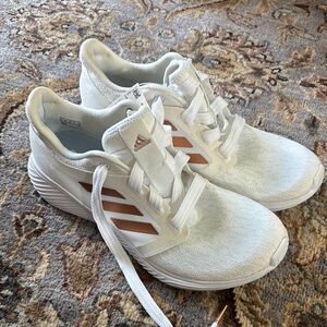 Adidas White Sneakers with Tan Stripes